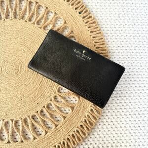 Kate Spade Black Pebbled Leather Bifold Wallet Pink Blush Interior Snap Button